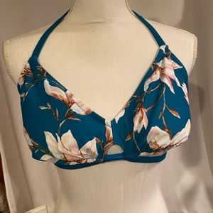 Shade & Shore teal floral Bikini  top SZ X-L  NWT